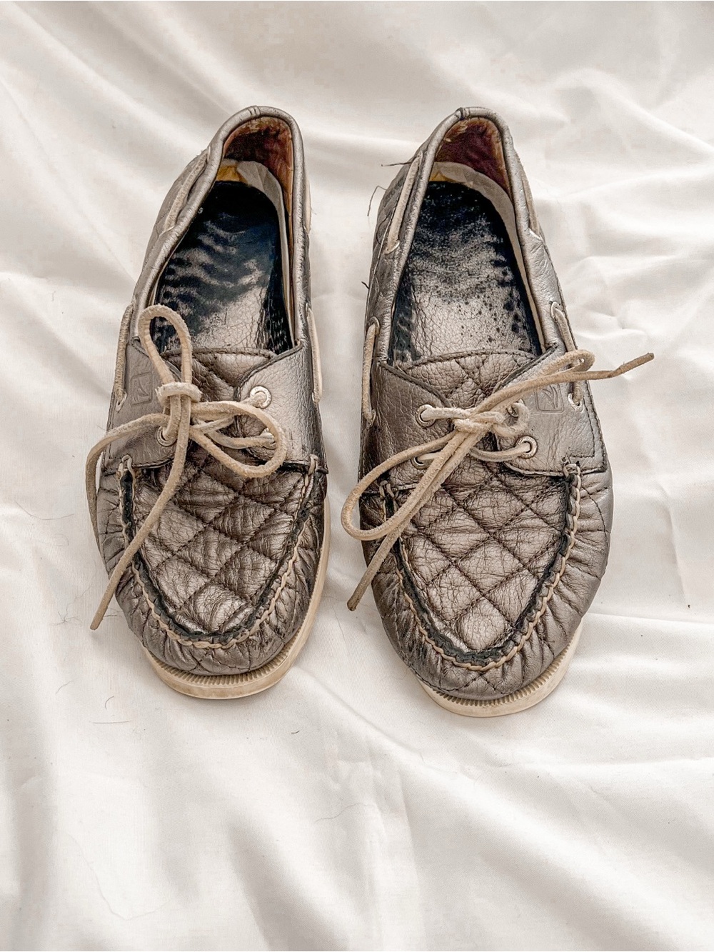 Sperry Metallic Quilted Leather Boat Shoes Size 9